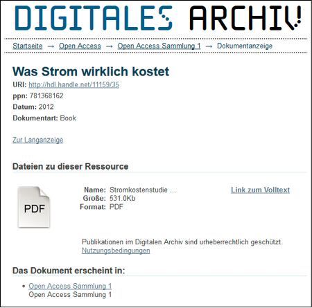 Abb. 2: Vollanzeige eines Titels im DIGITALEN ARCHIV 