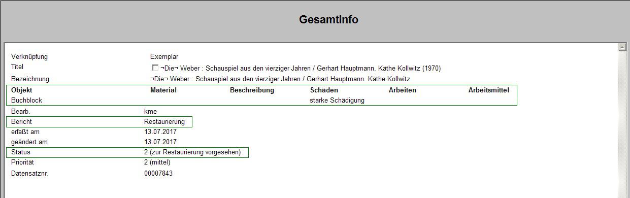 Abb. Beispiel einer Maßnahme mit dem Status: zur Restaurierung vorgesehen