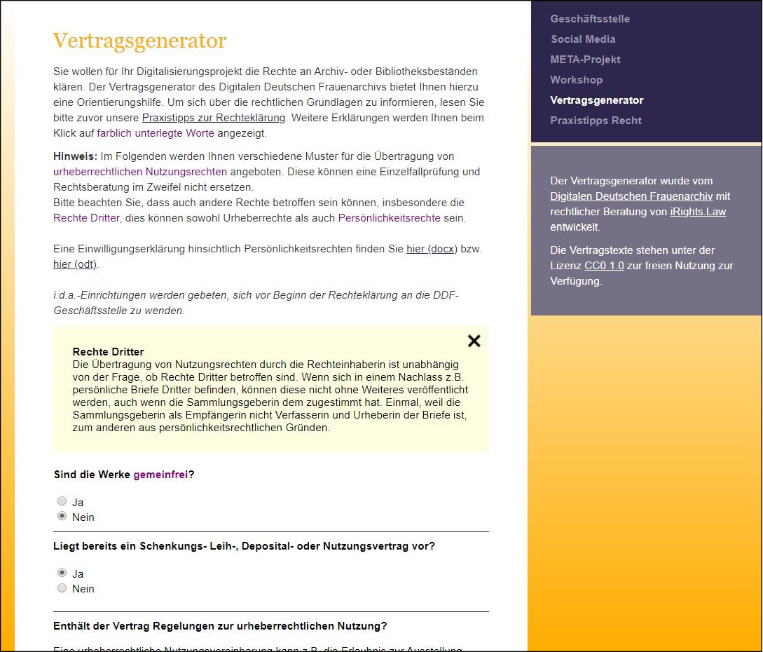 Abb. 10: Vertragsgenerator auf der i.d.a.-Webseite