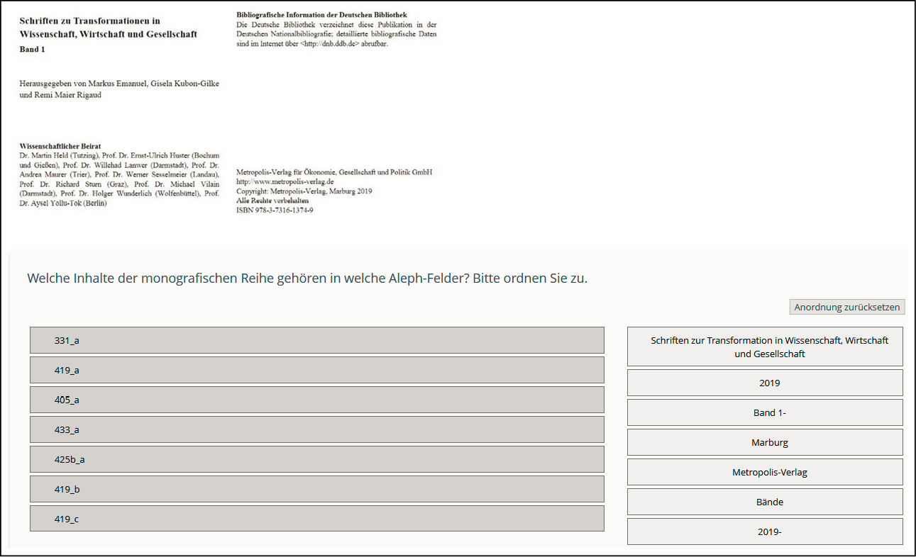 Abb. 9: Übungsaufgabe zu mehrteiliger Monographie