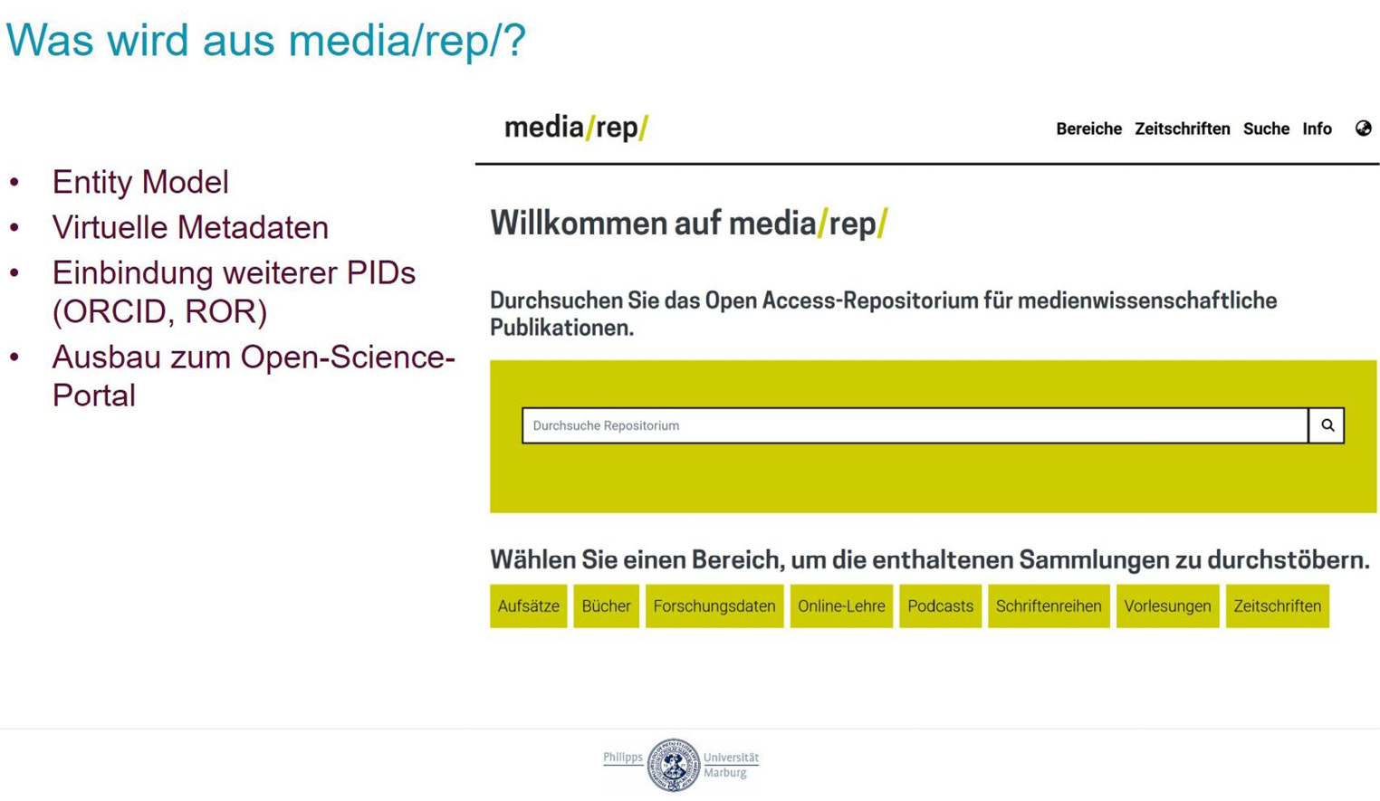 Folie aus dem Vortrag über das Fachrepositorium media/rep/